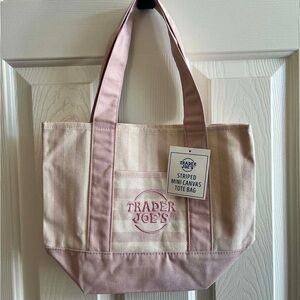 Trader Joe’s Pastel Pink Striped Mini Canvas Tote Bag NWT